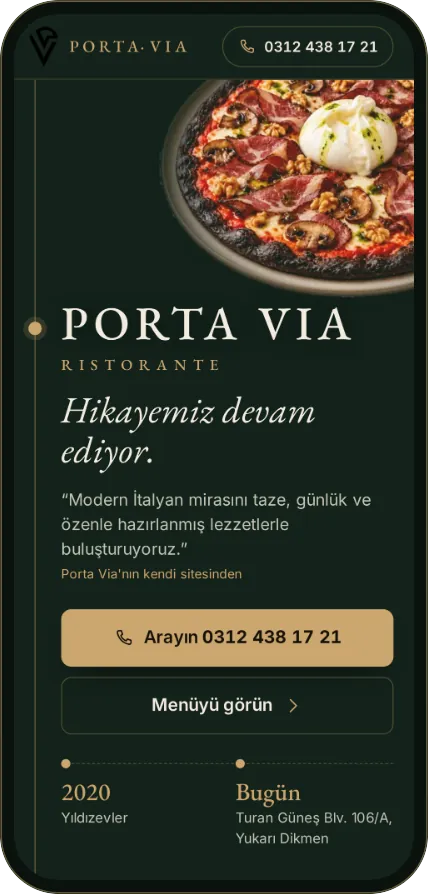 Web sitesi konsepti telefonda: hikâye, arama düğmesi ve menü bağlantısı